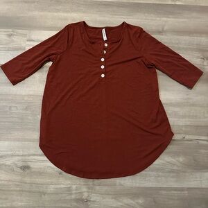 Zenana Premium Long Sleeve Basic Rust Color Size Medium mother of pearl buttons